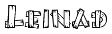 The image contains the name Leinad written in a decorative, stylized font with a hand-drawn appearance. The lines are made up of what appears to be planks of wood, which are nailed together