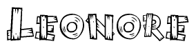 The clipart image shows the name Leonore stylized to look as if it has been constructed out of wooden planks or logs. Each letter is designed to resemble pieces of wood.