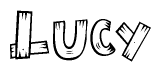 The clipart image shows the name Lucy stylized to look like it is constructed out of separate wooden planks or boards, with each letter having wood grain and plank-like details.