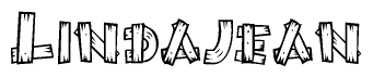 The image contains the name Lindajean written in a decorative, stylized font with a hand-drawn appearance. The lines are made up of what appears to be planks of wood, which are nailed together