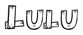 The image contains the name Lulu written in a decorative, stylized font with a hand-drawn appearance. The lines are made up of what appears to be planks of wood, which are nailed together