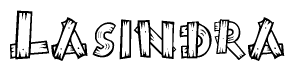 The clipart image shows the name Lasindra stylized to look like it is constructed out of separate wooden planks or boards, with each letter having wood grain and plank-like details.
