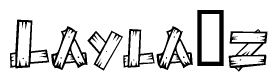 The clipart image shows the name Layla z stylized to look as if it has been constructed out of wooden planks or logs. Each letter is designed to resemble pieces of wood.