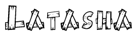 The clipart image shows the name Latasha stylized to look as if it has been constructed out of wooden planks or logs. Each letter is designed to resemble pieces of wood.