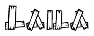 The clipart image shows the name Laila stylized to look like it is constructed out of separate wooden planks or boards, with each letter having wood grain and plank-like details.