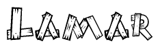 The clipart image shows the name Lamar stylized to look like it is constructed out of separate wooden planks or boards, with each letter having wood grain and plank-like details.