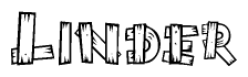 The clipart image shows the name Linder stylized to look like it is constructed out of separate wooden planks or boards, with each letter having wood grain and plank-like details.