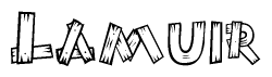 The clipart image shows the name Lamuir stylized to look as if it has been constructed out of wooden planks or logs. Each letter is designed to resemble pieces of wood.