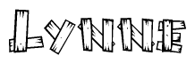 The clipart image shows the name Lynne stylized to look as if it has been constructed out of wooden planks or logs. Each letter is designed to resemble pieces of wood.