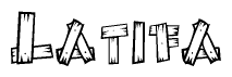 The clipart image shows the name Latifa stylized to look like it is constructed out of separate wooden planks or boards, with each letter having wood grain and plank-like details.