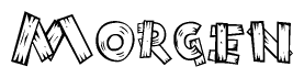 The clipart image shows the name Morgen stylized to look as if it has been constructed out of wooden planks or logs. Each letter is designed to resemble pieces of wood.