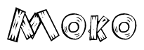 The clipart image shows the name Moko stylized to look as if it has been constructed out of wooden planks or logs. Each letter is designed to resemble pieces of wood.