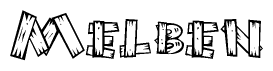 The clipart image shows the name Melben stylized to look like it is constructed out of separate wooden planks or boards, with each letter having wood grain and plank-like details.
