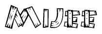 The clipart image shows the name Mijee stylized to look like it is constructed out of separate wooden planks or boards, with each letter having wood grain and plank-like details.