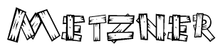 The clipart image shows the name Metzner stylized to look as if it has been constructed out of wooden planks or logs. Each letter is designed to resemble pieces of wood.