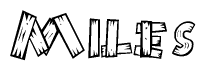 The clipart image shows the name Miles stylized to look as if it has been constructed out of wooden planks or logs. Each letter is designed to resemble pieces of wood.