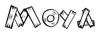 The clipart image shows the name Moya stylized to look as if it has been constructed out of wooden planks or logs. Each letter is designed to resemble pieces of wood.