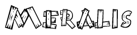 The image contains the name Meralis written in a decorative, stylized font with a hand-drawn appearance. The lines are made up of what appears to be planks of wood, which are nailed together