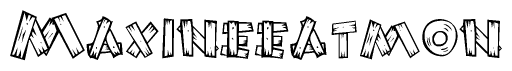 The clipart image shows the name Maxineeatmon stylized to look as if it has been constructed out of wooden planks or logs. Each letter is designed to resemble pieces of wood.