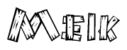 The image contains the name Meik written in a decorative, stylized font with a hand-drawn appearance. The lines are made up of what appears to be planks of wood, which are nailed together