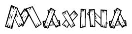 The clipart image shows the name Maxina stylized to look as if it has been constructed out of wooden planks or logs. Each letter is designed to resemble pieces of wood.