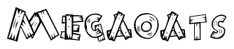 The clipart image shows the name Megaoats stylized to look as if it has been constructed out of wooden planks or logs. Each letter is designed to resemble pieces of wood.