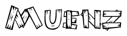 The clipart image shows the name Muenz stylized to look as if it has been constructed out of wooden planks or logs. Each letter is designed to resemble pieces of wood.