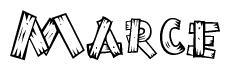 The clipart image shows the name Marce stylized to look as if it has been constructed out of wooden planks or logs. Each letter is designed to resemble pieces of wood.