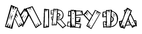 The clipart image shows the name Mireyda stylized to look as if it has been constructed out of wooden planks or logs. Each letter is designed to resemble pieces of wood.