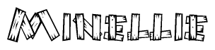 The image contains the name Minellie written in a decorative, stylized font with a hand-drawn appearance. The lines are made up of what appears to be planks of wood, which are nailed together