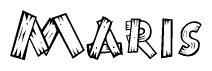 The clipart image shows the name Maris stylized to look as if it has been constructed out of wooden planks or logs. Each letter is designed to resemble pieces of wood.
