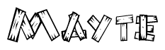 The image contains the name Mayte written in a decorative, stylized font with a hand-drawn appearance. The lines are made up of what appears to be planks of wood, which are nailed together