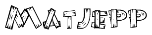 The image contains the name Matjepp written in a decorative, stylized font with a hand-drawn appearance. The lines are made up of what appears to be planks of wood, which are nailed together
