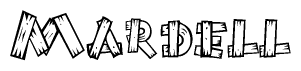 The clipart image shows the name Mardell stylized to look like it is constructed out of separate wooden planks or boards, with each letter having wood grain and plank-like details.