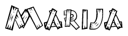The clipart image shows the name Marija stylized to look like it is constructed out of separate wooden planks or boards, with each letter having wood grain and plank-like details.