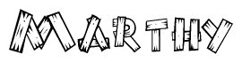 The clipart image shows the name Marthy stylized to look like it is constructed out of separate wooden planks or boards, with each letter having wood grain and plank-like details.