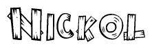 The clipart image shows the name Nickol stylized to look as if it has been constructed out of wooden planks or logs. Each letter is designed to resemble pieces of wood.