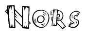 The clipart image shows the name Nors stylized to look like it is constructed out of separate wooden planks or boards, with each letter having wood grain and plank-like details.