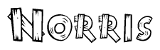 The clipart image shows the name Norris stylized to look like it is constructed out of separate wooden planks or boards, with each letter having wood grain and plank-like details.
