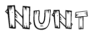 The clipart image shows the name Nunt stylized to look like it is constructed out of separate wooden planks or boards, with each letter having wood grain and plank-like details.