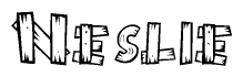 The clipart image shows the name Neslie stylized to look like it is constructed out of separate wooden planks or boards, with each letter having wood grain and plank-like details.