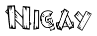 The clipart image shows the name Nigay stylized to look like it is constructed out of separate wooden planks or boards, with each letter having wood grain and plank-like details.