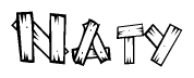 The clipart image shows the name Naty stylized to look like it is constructed out of separate wooden planks or boards, with each letter having wood grain and plank-like details.