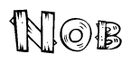 The image contains the name Nob written in a decorative, stylized font with a hand-drawn appearance. The lines are made up of what appears to be planks of wood, which are nailed together