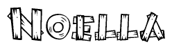 The image contains the name Noella written in a decorative, stylized font with a hand-drawn appearance. The lines are made up of what appears to be planks of wood, which are nailed together