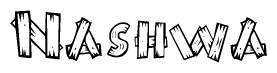 The image contains the name Nashwa written in a decorative, stylized font with a hand-drawn appearance. The lines are made up of what appears to be planks of wood, which are nailed together