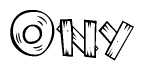 The clipart image shows the name Ony stylized to look like it is constructed out of separate wooden planks or boards, with each letter having wood grain and plank-like details.