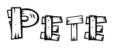 The image contains the name Pete written in a decorative, stylized font with a hand-drawn appearance. The lines are made up of what appears to be planks of wood, which are nailed together