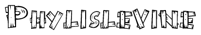 The image contains the name Phylislevine written in a decorative, stylized font with a hand-drawn appearance. The lines are made up of what appears to be planks of wood, which are nailed together