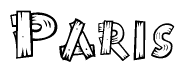 The image contains the name Paris written in a decorative, stylized font with a hand-drawn appearance. The lines are made up of what appears to be planks of wood, which are nailed together